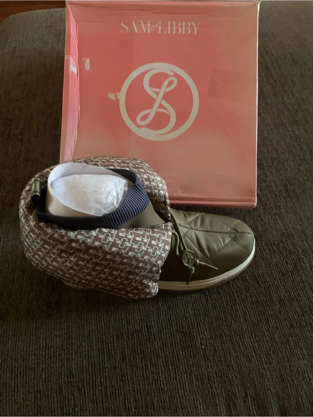 Sam & Libby Olive Quilted Ankle Boot with Patterned Cuff